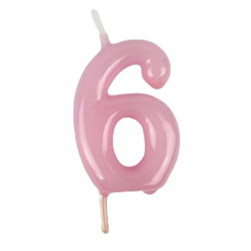 Vela Número 6 Rosa Pastel